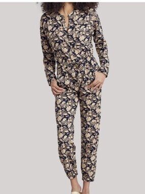 Faherty Navy and Cream Floral Jumpsuit